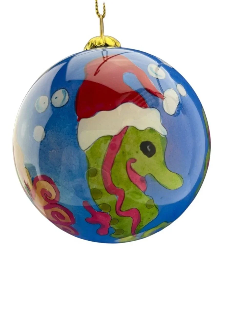 Pier 1 Imports Li Bien Merry Fishmas Seahorse Glass Ball Ornament Christmas 2008